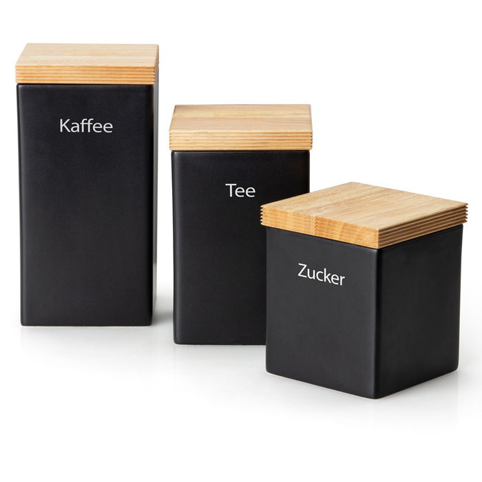 Continenta Bote 10x10 Negra Altura 16.5 cm Cerámica con Tapa Madera Mate (12 Unidades)